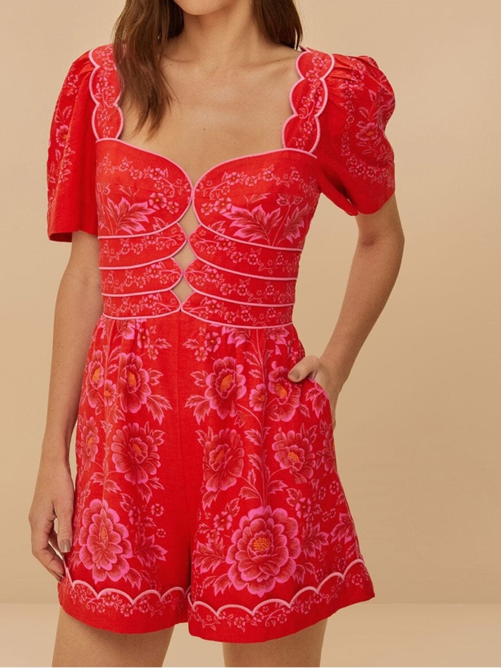 FARM Rio Red Olivia Cut-Out Romper Size S